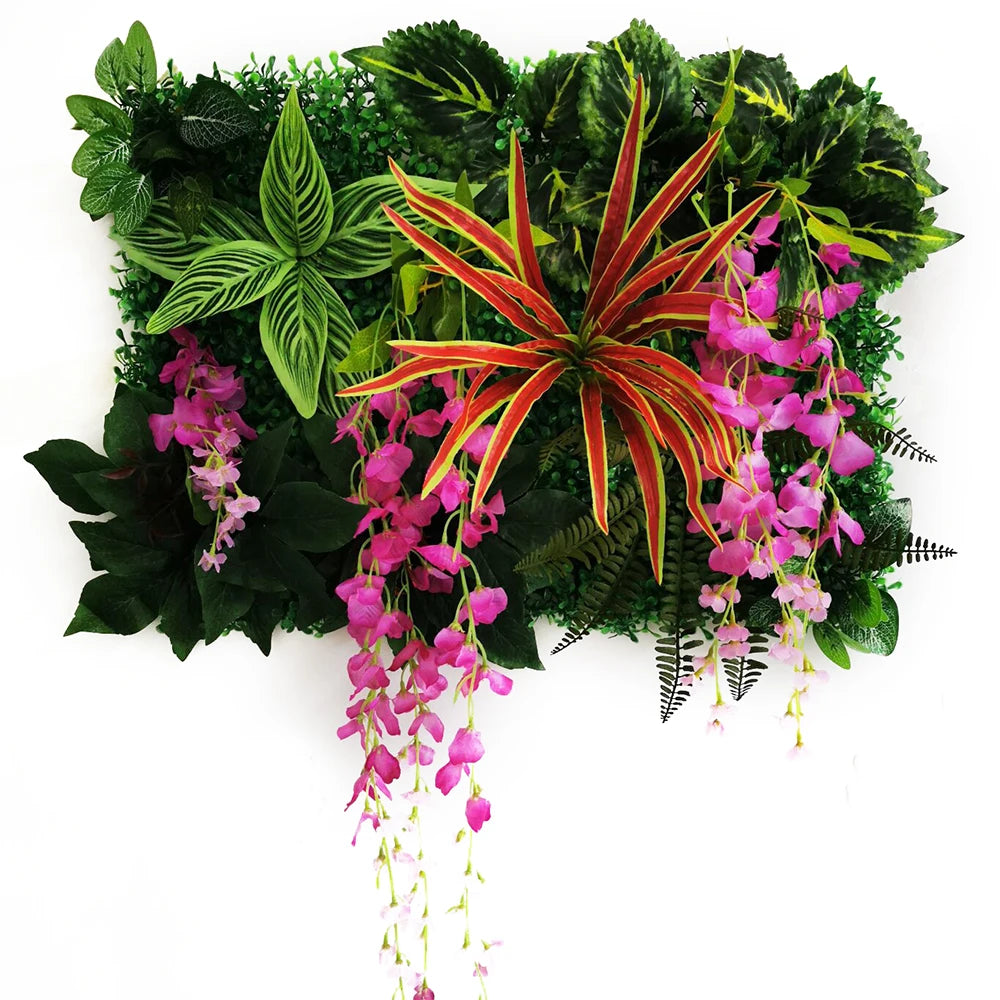 Mur végétal orchidées roses et feuillage dense | touche florale tropicale