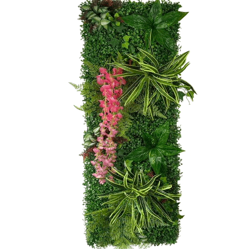 Mur végétal feuillage rose et vert | douceur florale naturelle