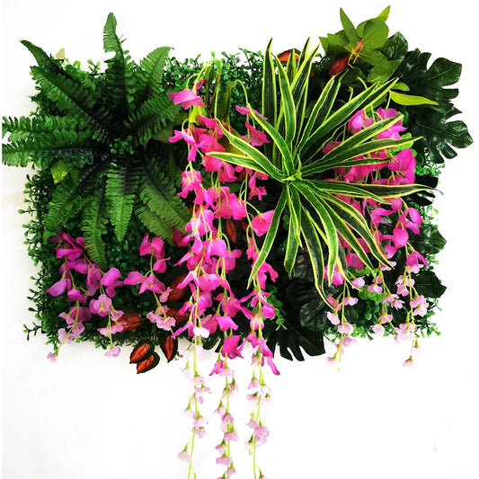 Mur végétal feuillage rose et vert | charme floral subtil