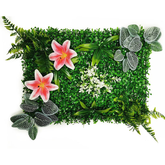 Mur végétal fleurs roses et feuillage doux | charme délicat et naturel