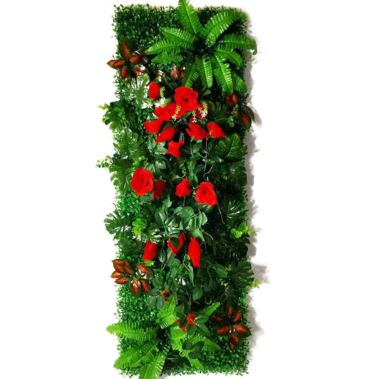 Mur végétal feuillage rouge et vert | contraste tropical vibrant