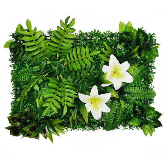 Mur végétal feuillage vert et fleurs blanches | fraîcheur naturelle