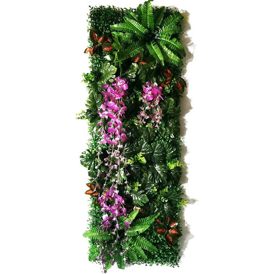 Mur végétal feuillage violet et vert | touche florale raffinée