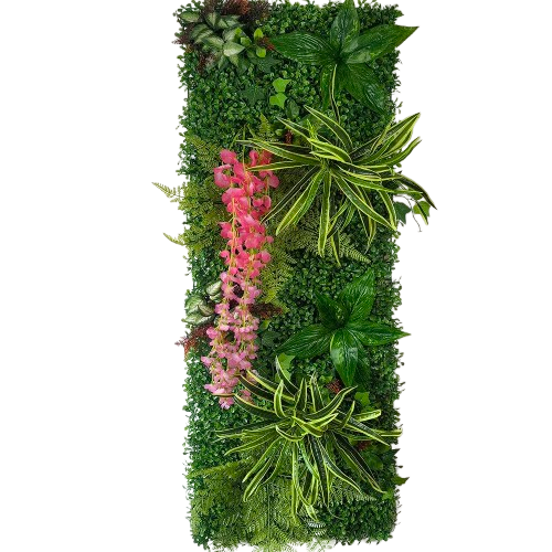 Mur végétal feuillage rose et vert | douceur florale naturelle