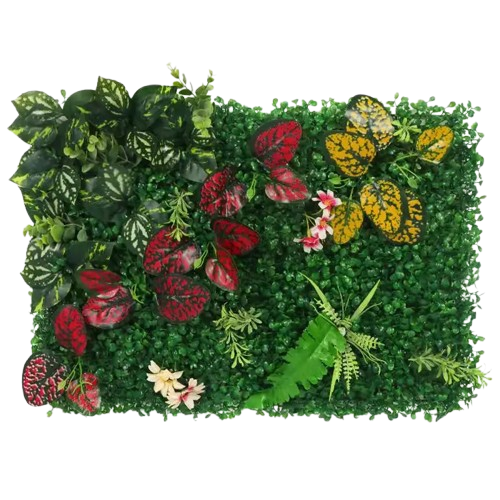 Mur végétal feuillage rouge et vert | éclat tropical intense